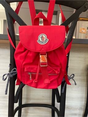 ‘Moncler’ Red Nylon Mini Backpack with Front Zip Pocket